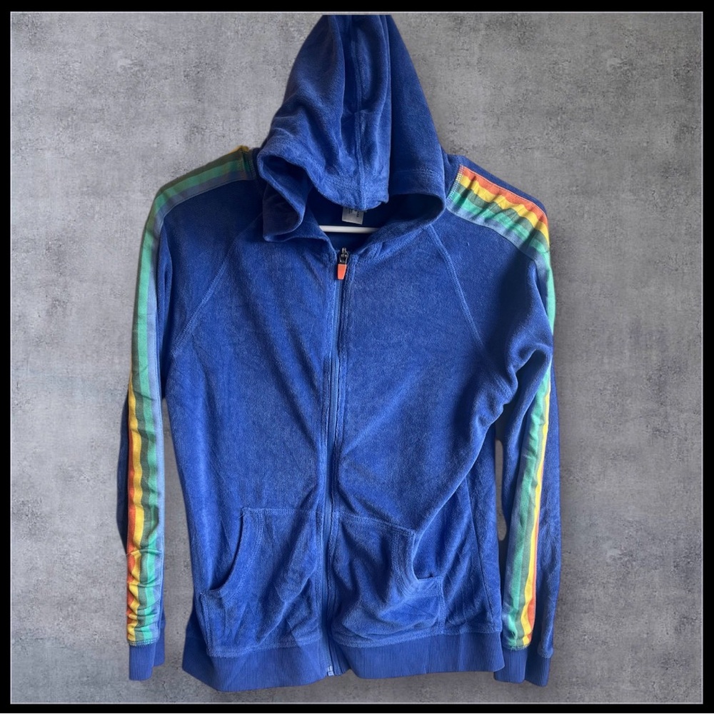 Hanna Andersson fleece terrycloth hoodie kids 150 12 sweatshirt striped